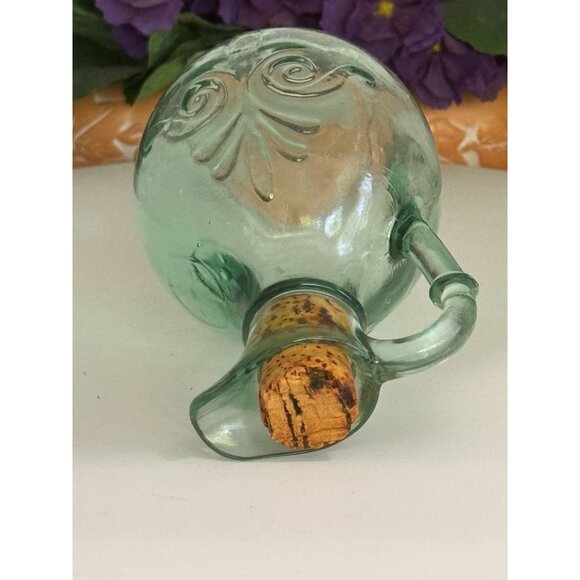 Vintage Green Glass Cruet / Decanter With Cork Stopper - Picture 6 of 10